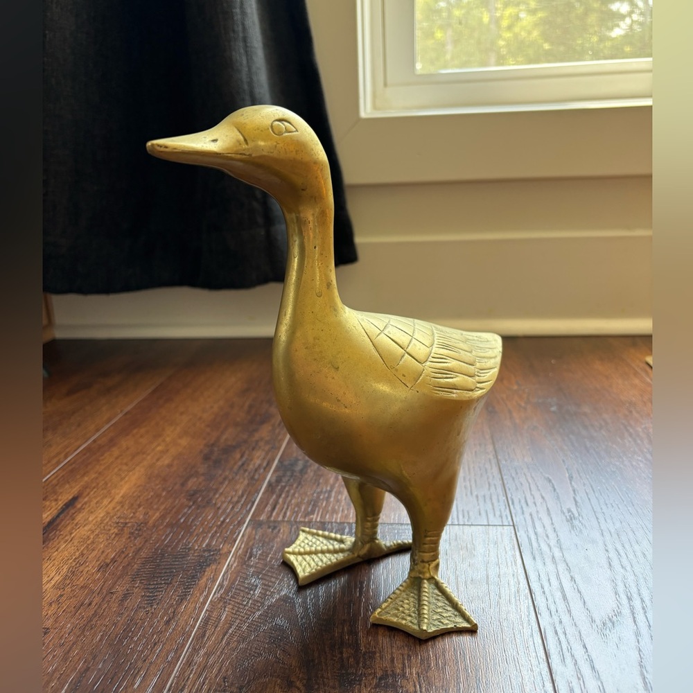 Gold Brass Solid Heavy Goose 10.5 Inches Tall
